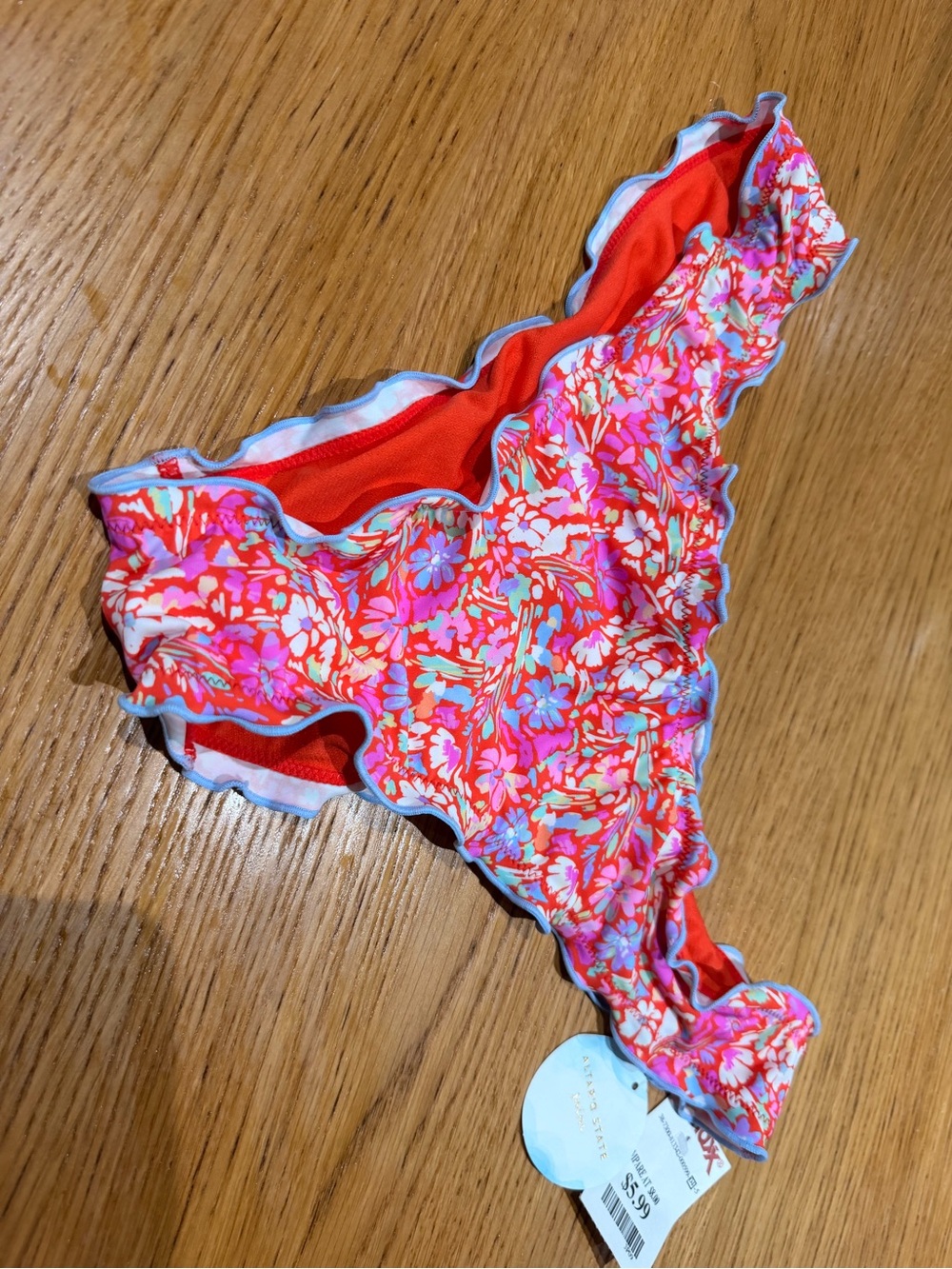 Altar'd State Pink Red Floral Ruffle Bikini Bottom
